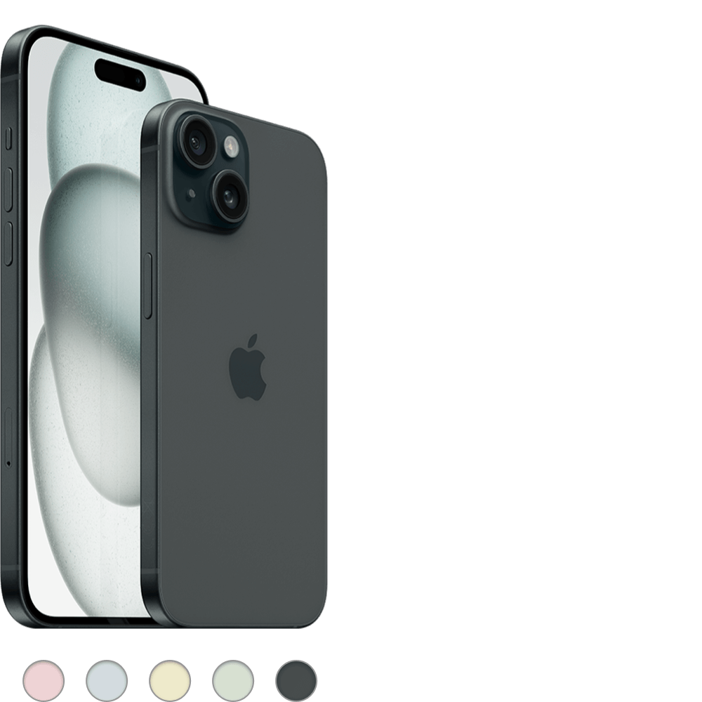 2 iPhone 15, shown front and back